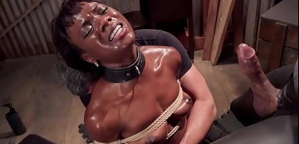  Ebony slave drains big black cock